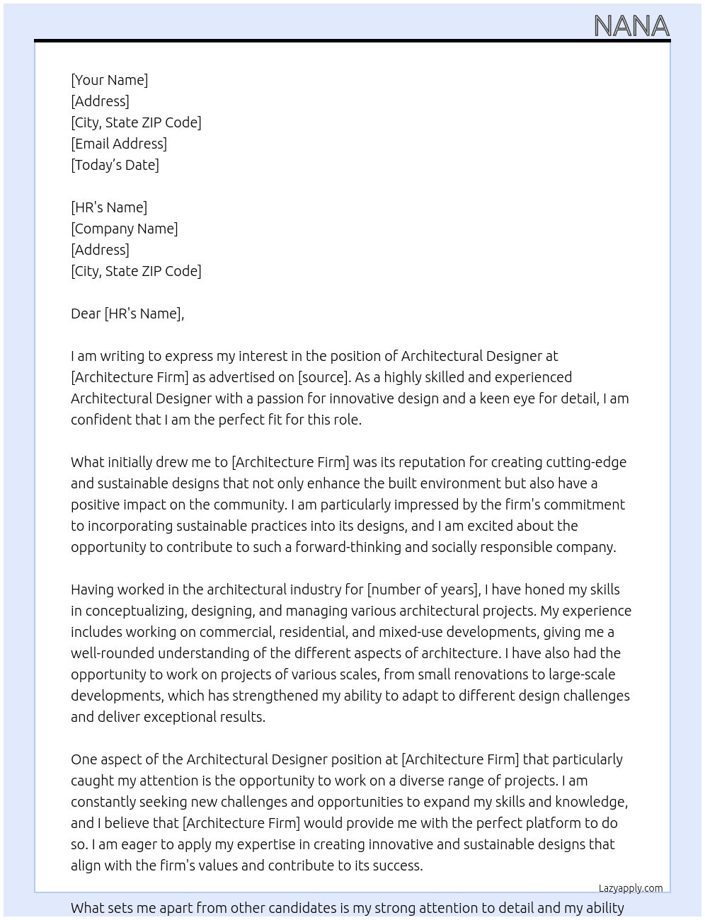 Architectural Designer At Architecture Firm Cover Letter