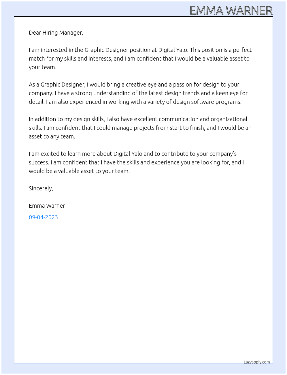 Graphic Designer At Digital Yalo Cover Letter