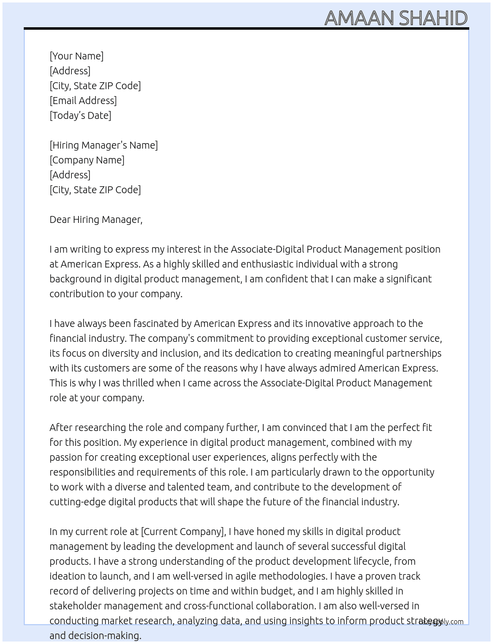 Cover letter for associate-digital product management - LazyApply