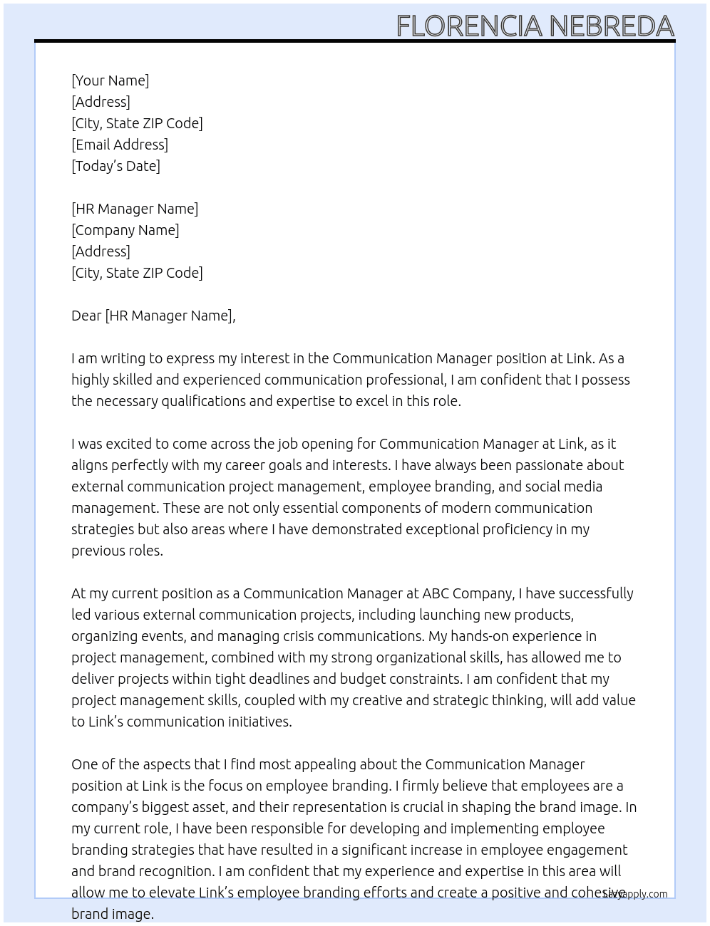 Communication Manager At Link Cover Letter