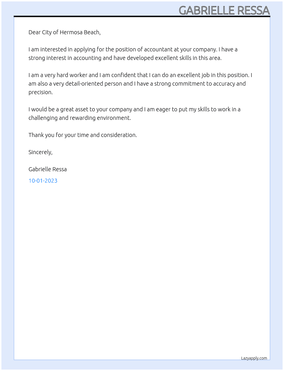 Accountant At City of Hermosa Beach Cover Letter