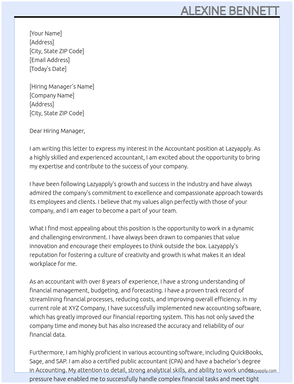Accountant  At Lazyapply Cover Letter