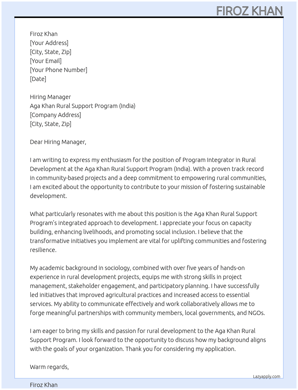Cover letter for rural devlopment - LazyApply