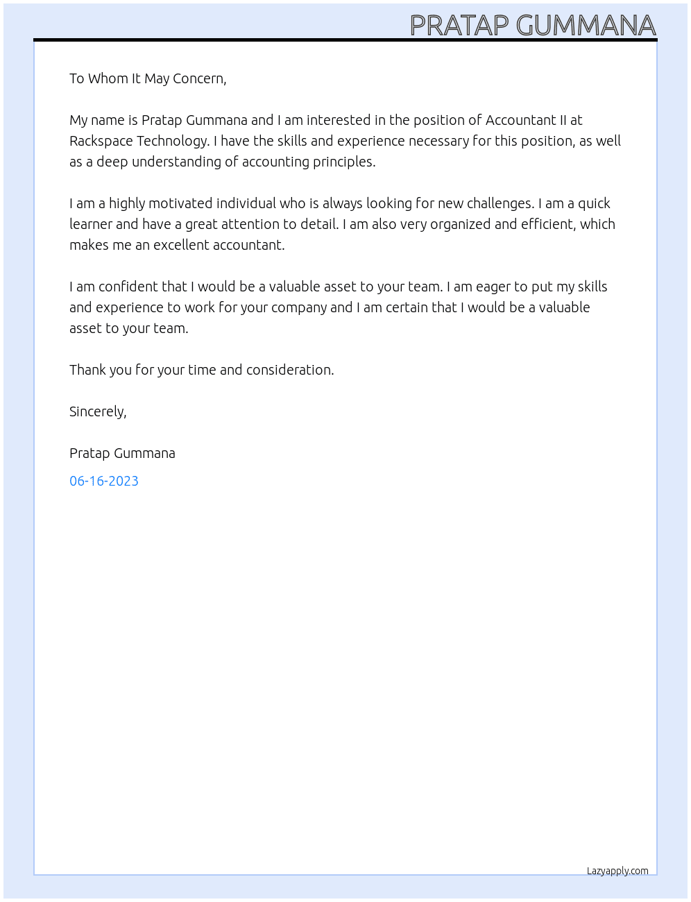  Accountant II At Rackspace Technology Cover Letter