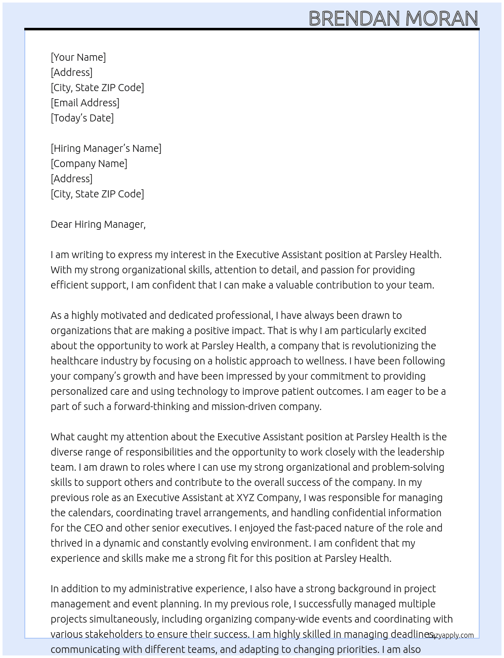 Executive Assistant At Parsley Health Cover Letter