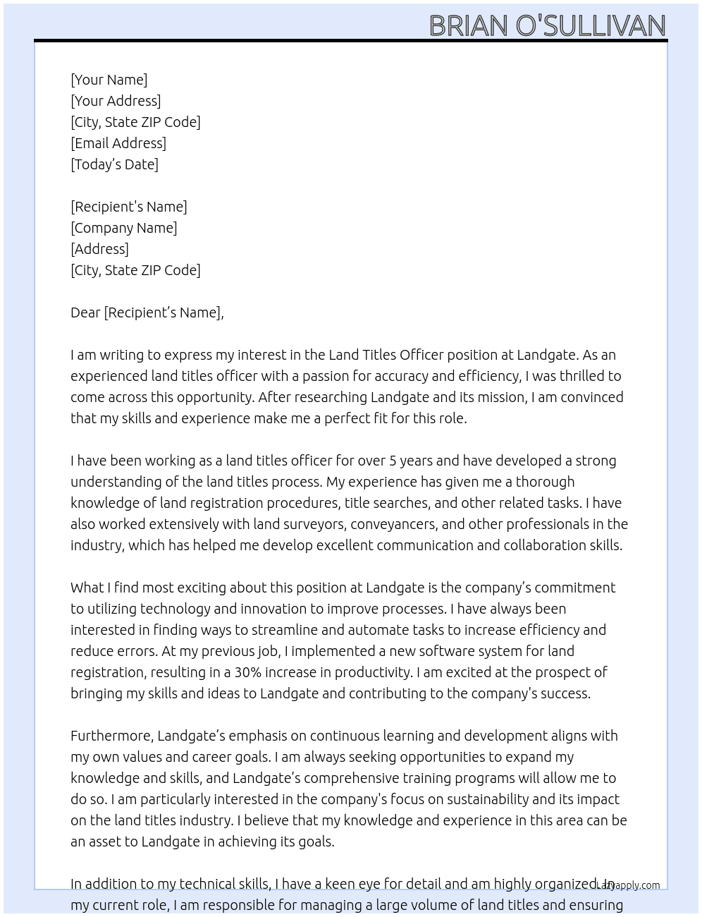 Land Titles Officer At Landgate Cover Letter