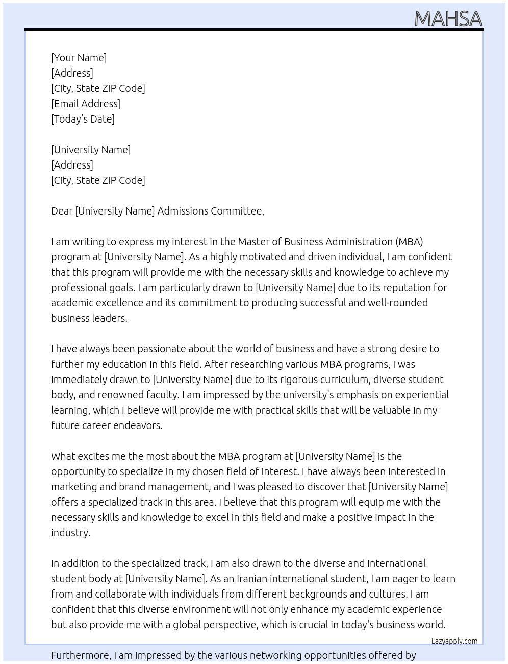 master of mba At saxion university Cover Letter