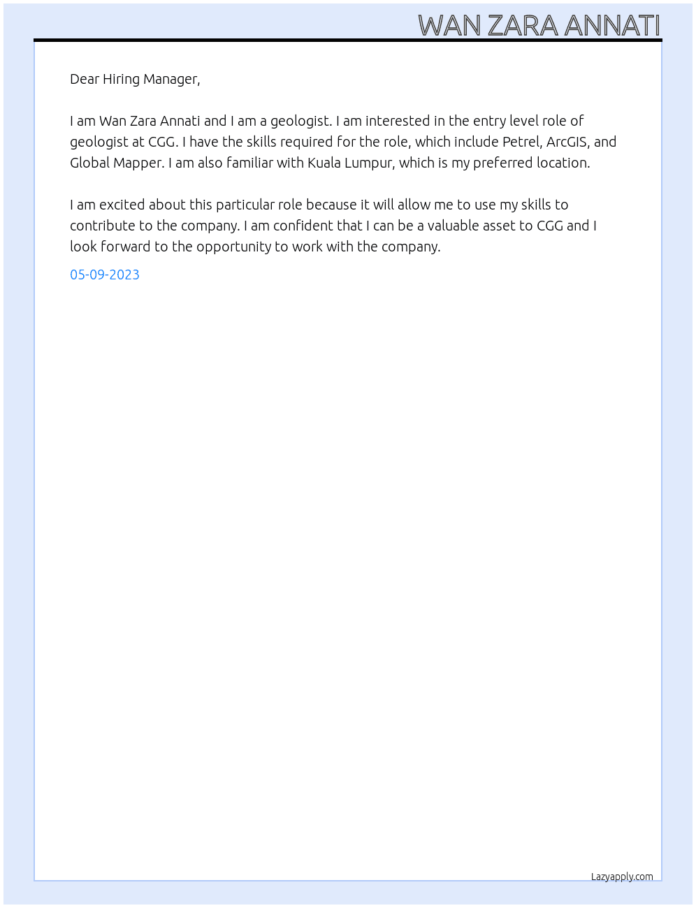Geologist At CGG Cover Letter