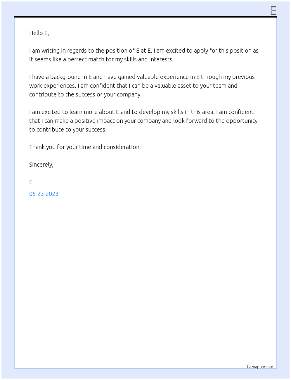 E At E Cover Letter
