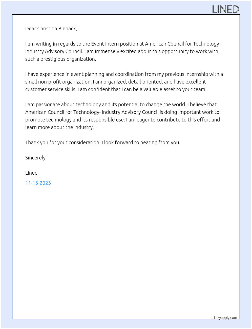 Event Intern At American Council for Technology- Industry Advisory Council Cover Letter