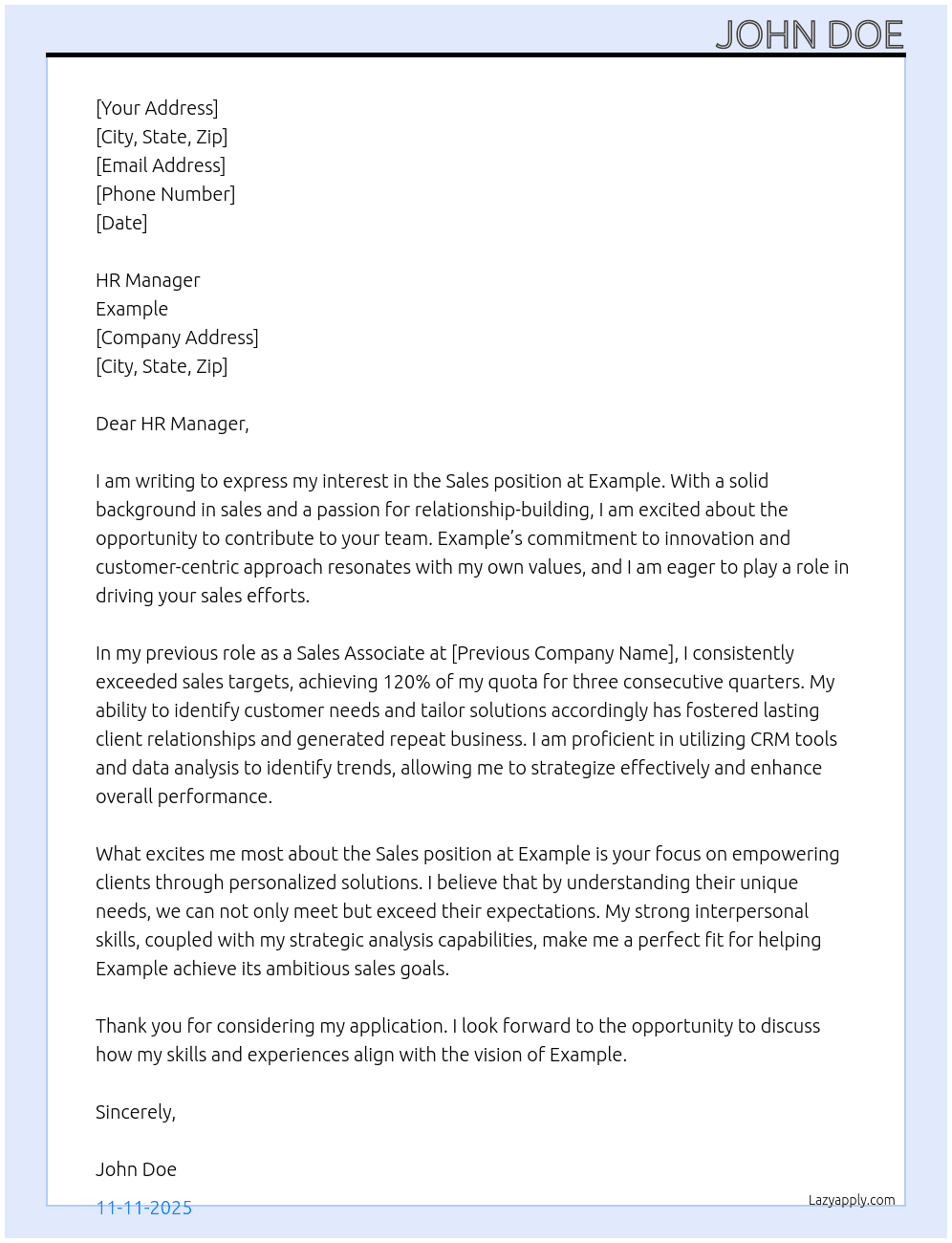Sales At Example Cover Letter