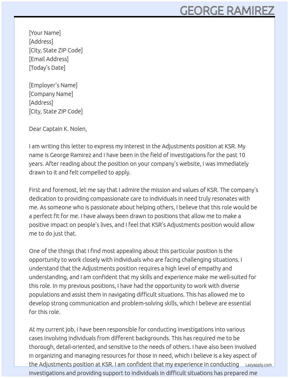 Cover letter for adjustments - LazyApply