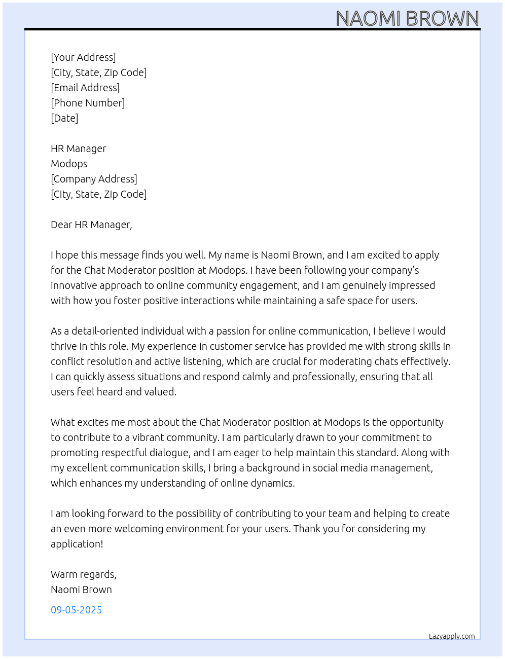 Chat Moderator At Modops Cover Letter
