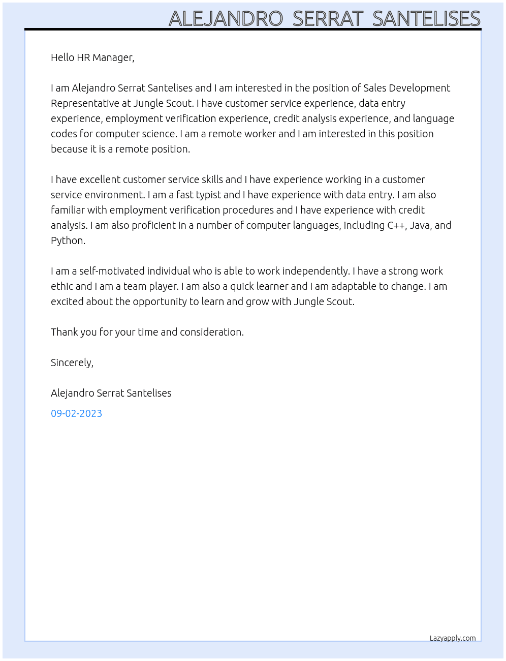 Sales Development Representative At Jungle Scout Cover Letter