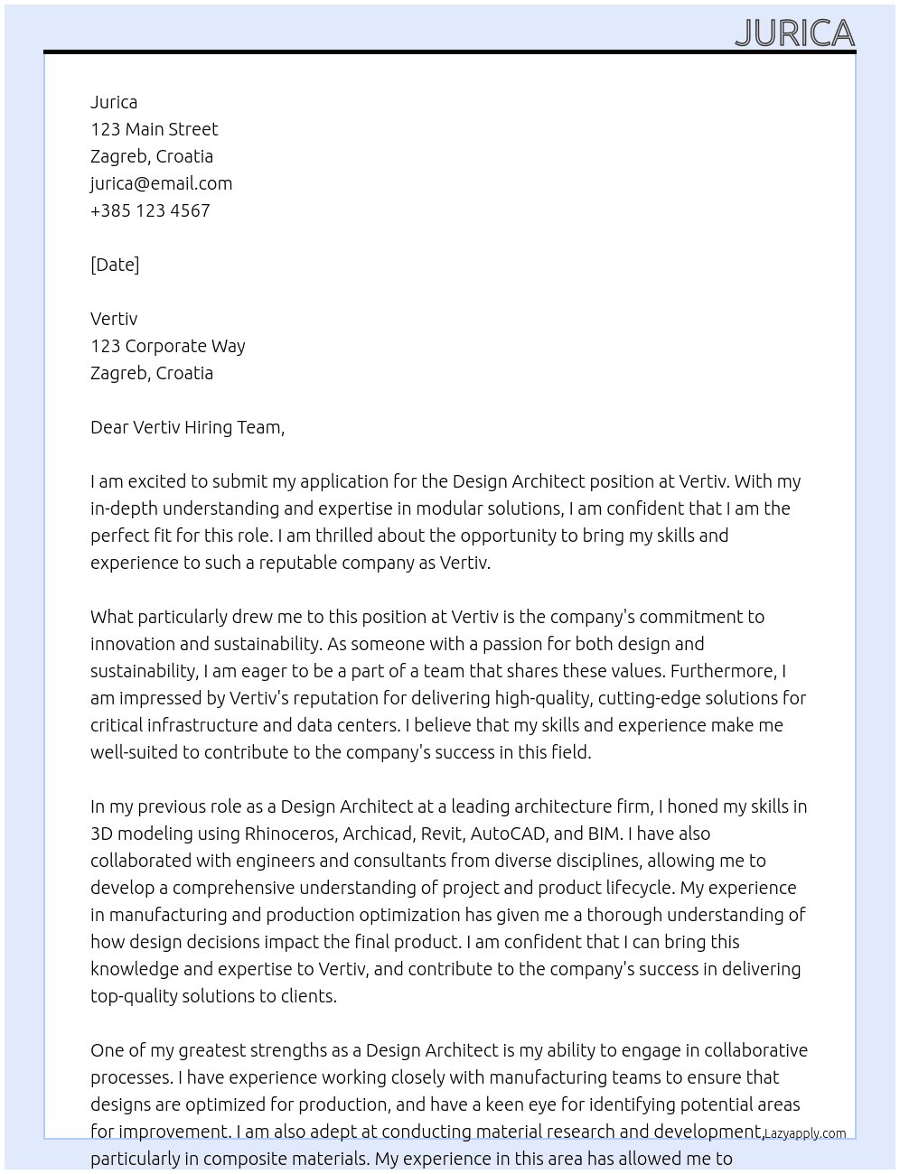 Design Architect At Vertiv Cover Letter