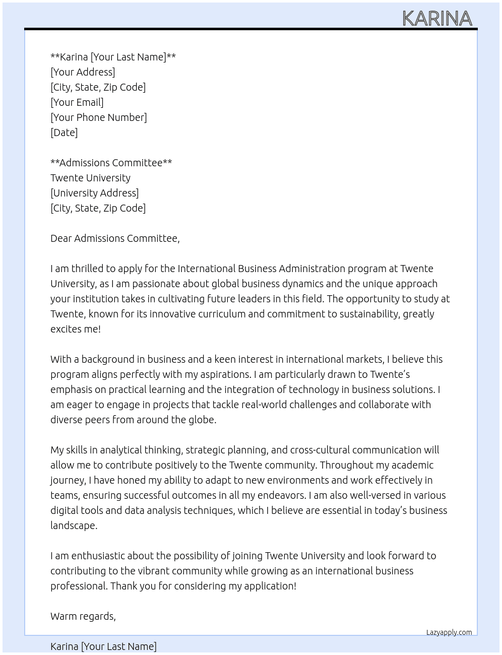 Cover letter for international business administration - LazyApply