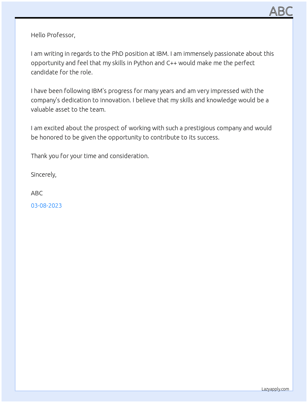 PhD At ibm Cover Letter