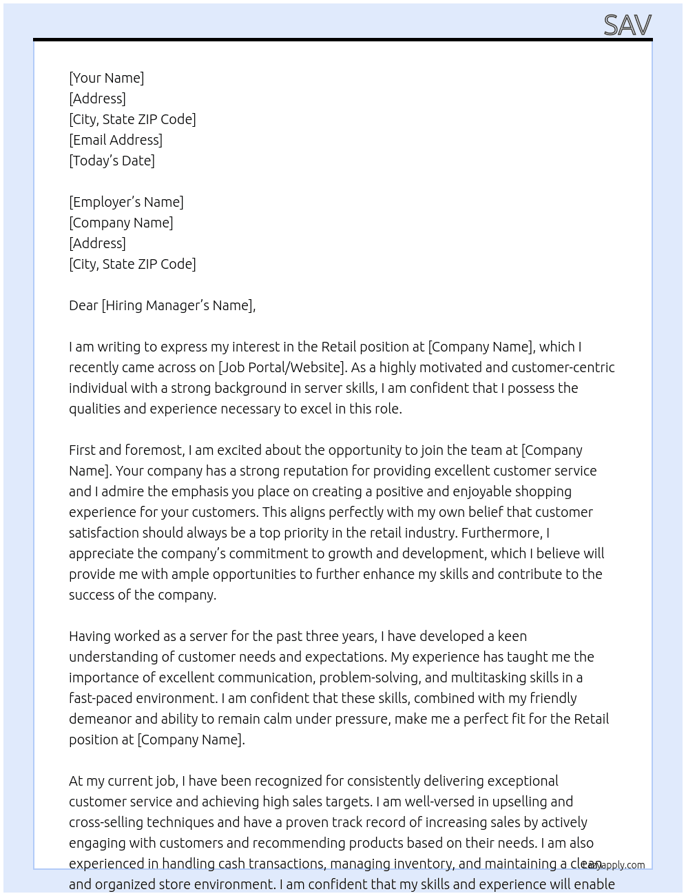 retail At retail Cover Letter
