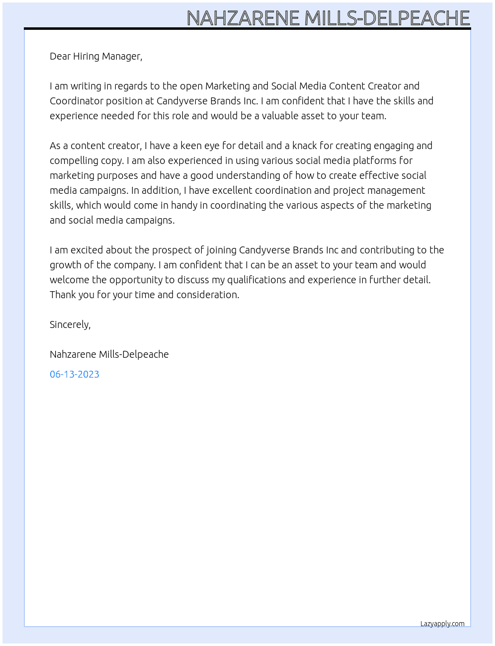 Marketing and Social Media Content Creator and Coordinator At Candyverse Brands Inc Cover Letter