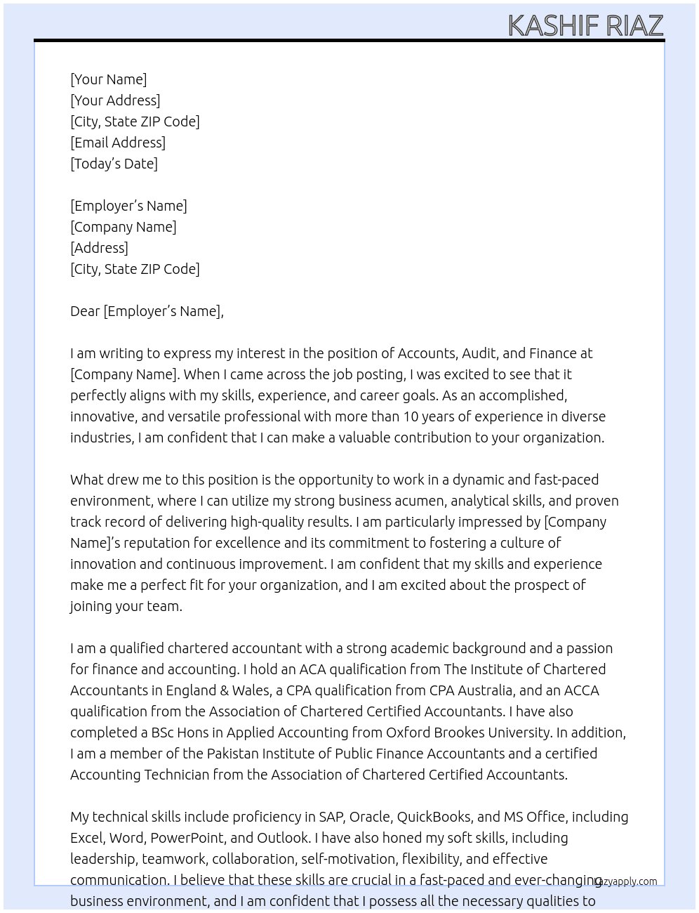 Accounts, Audit and Finance roles At any suitable Cover Letter