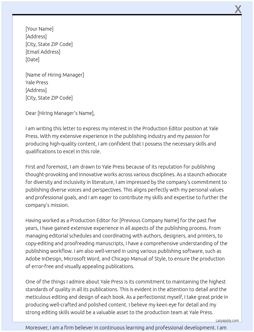 Production Editor At Yale Press Cover Letter