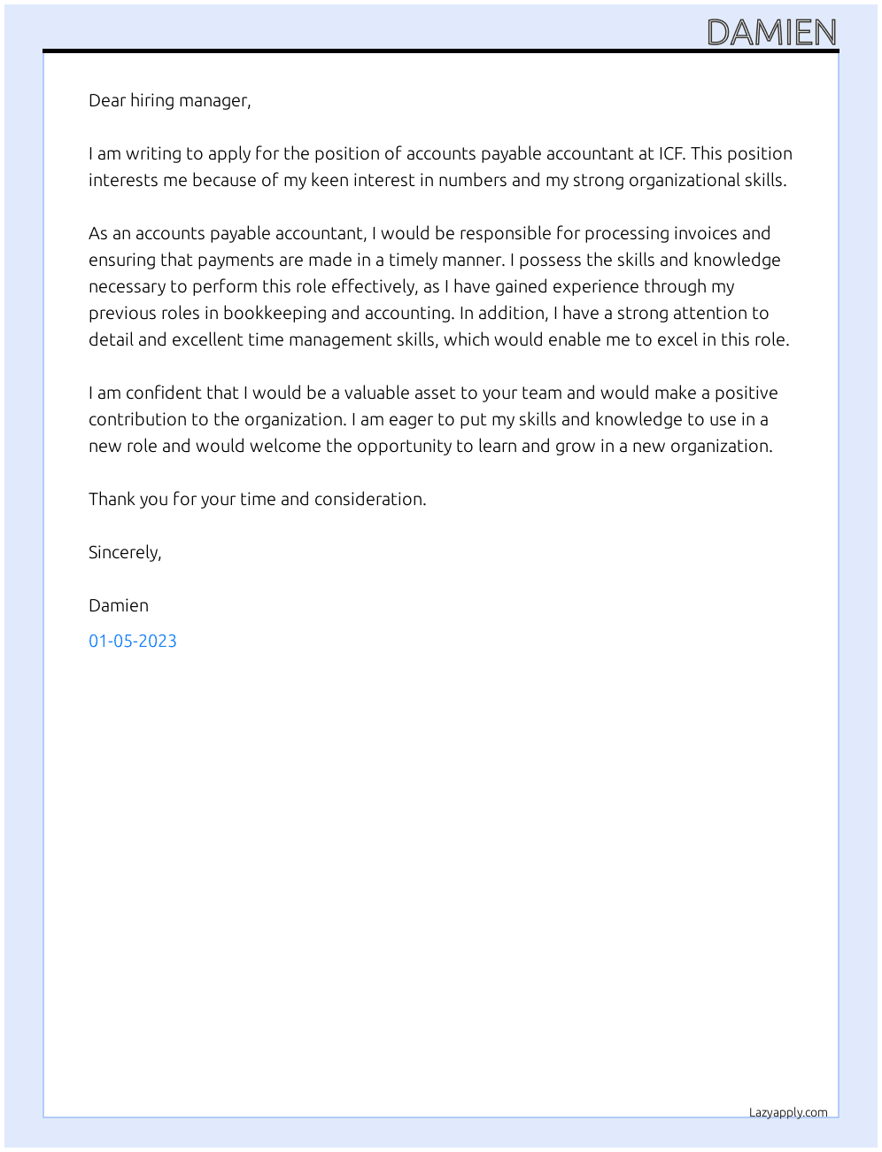 Accounts payable accountant  At ICF Cover Letter