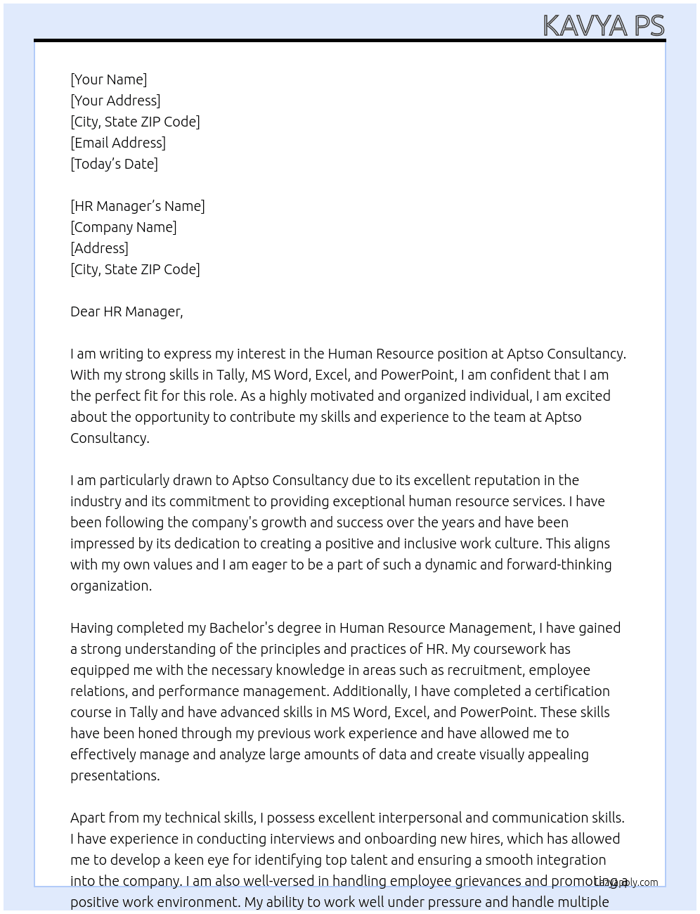 Human resource At Aptso consultancy Cover Letter