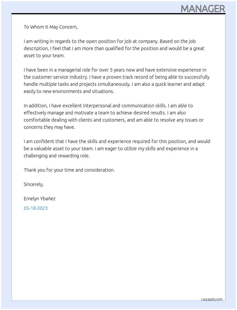 job At company Cover Letter