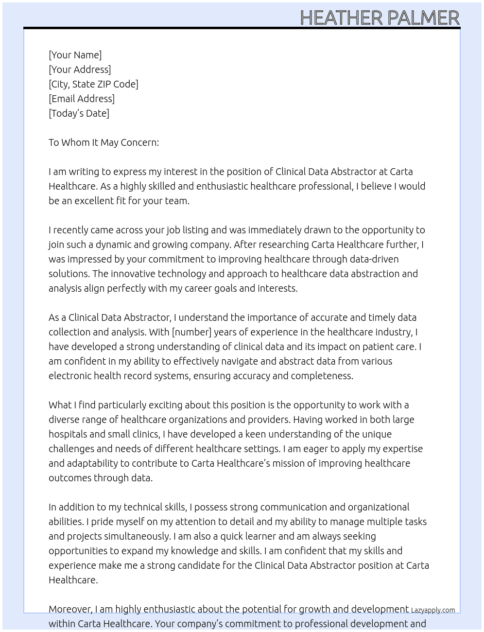 Clinical Data Abstractor At Carta Healthcare Cover Letter