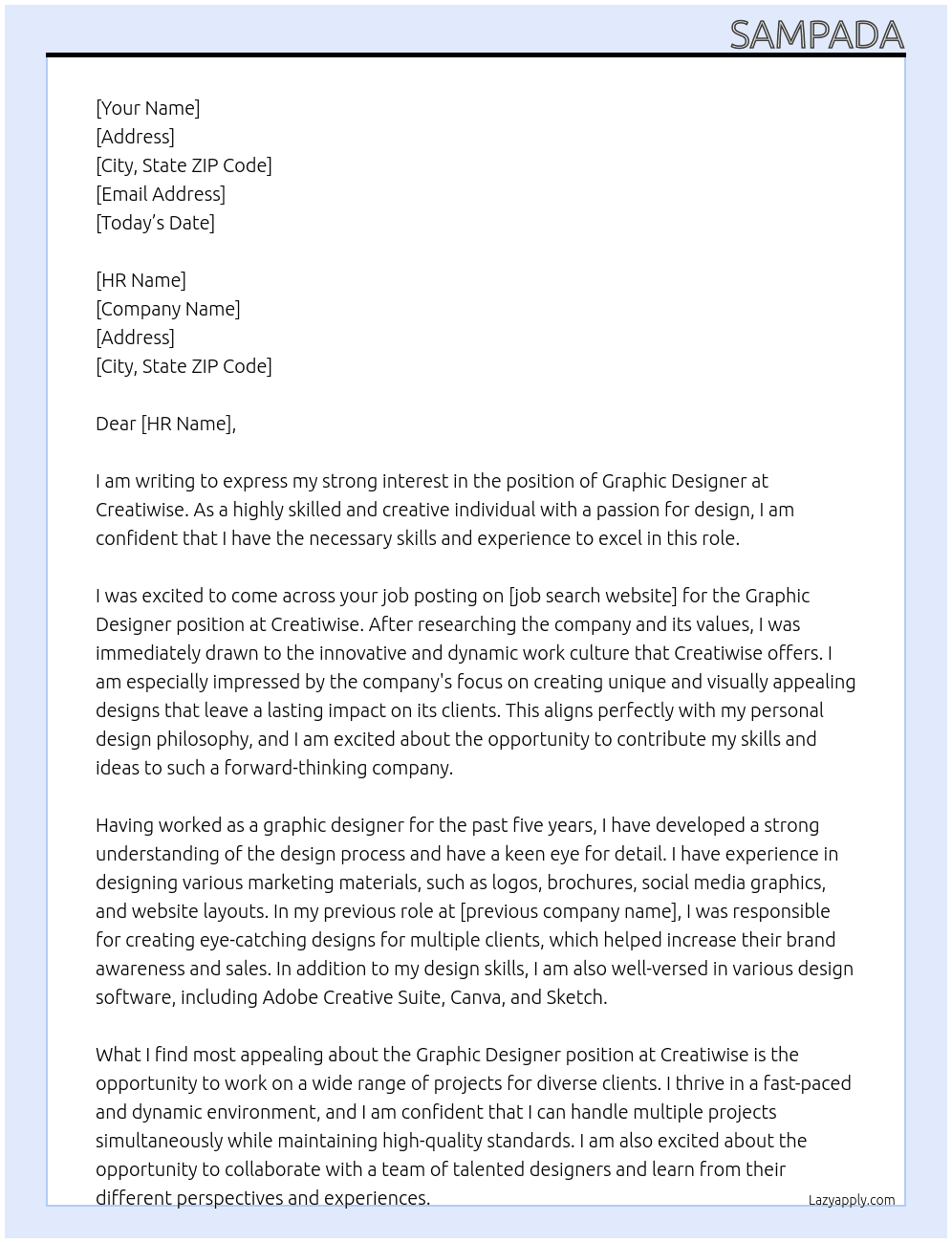 graphic designer At creatiwise Cover Letter