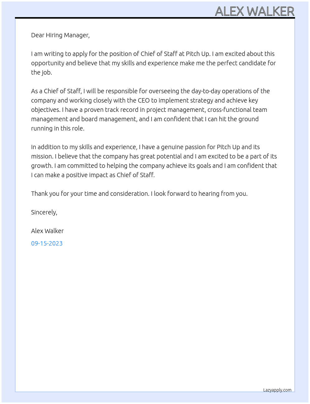 Chief of Staff At Pitch Up Cover Letter