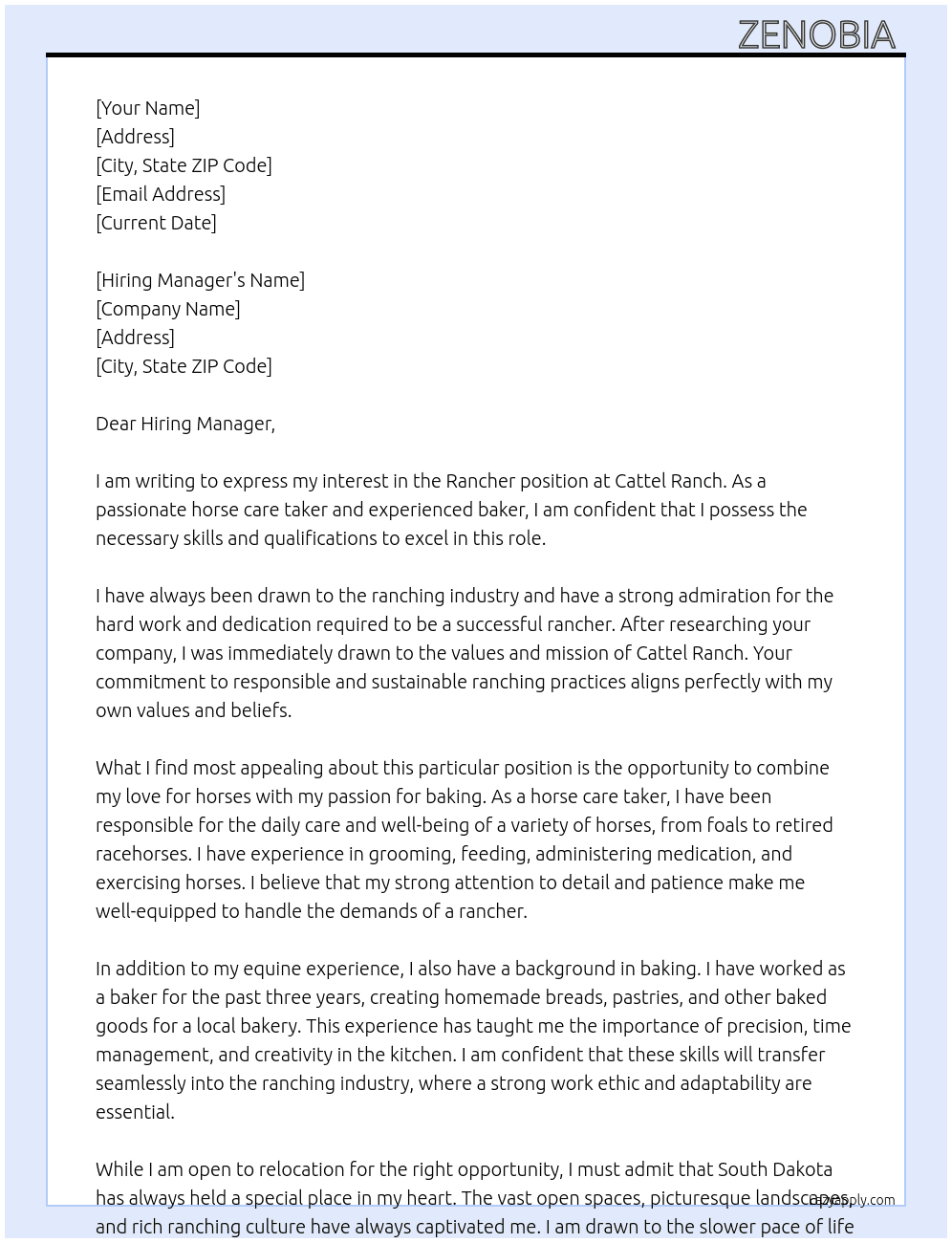 Rancher At Cattel ranch Cover Letter