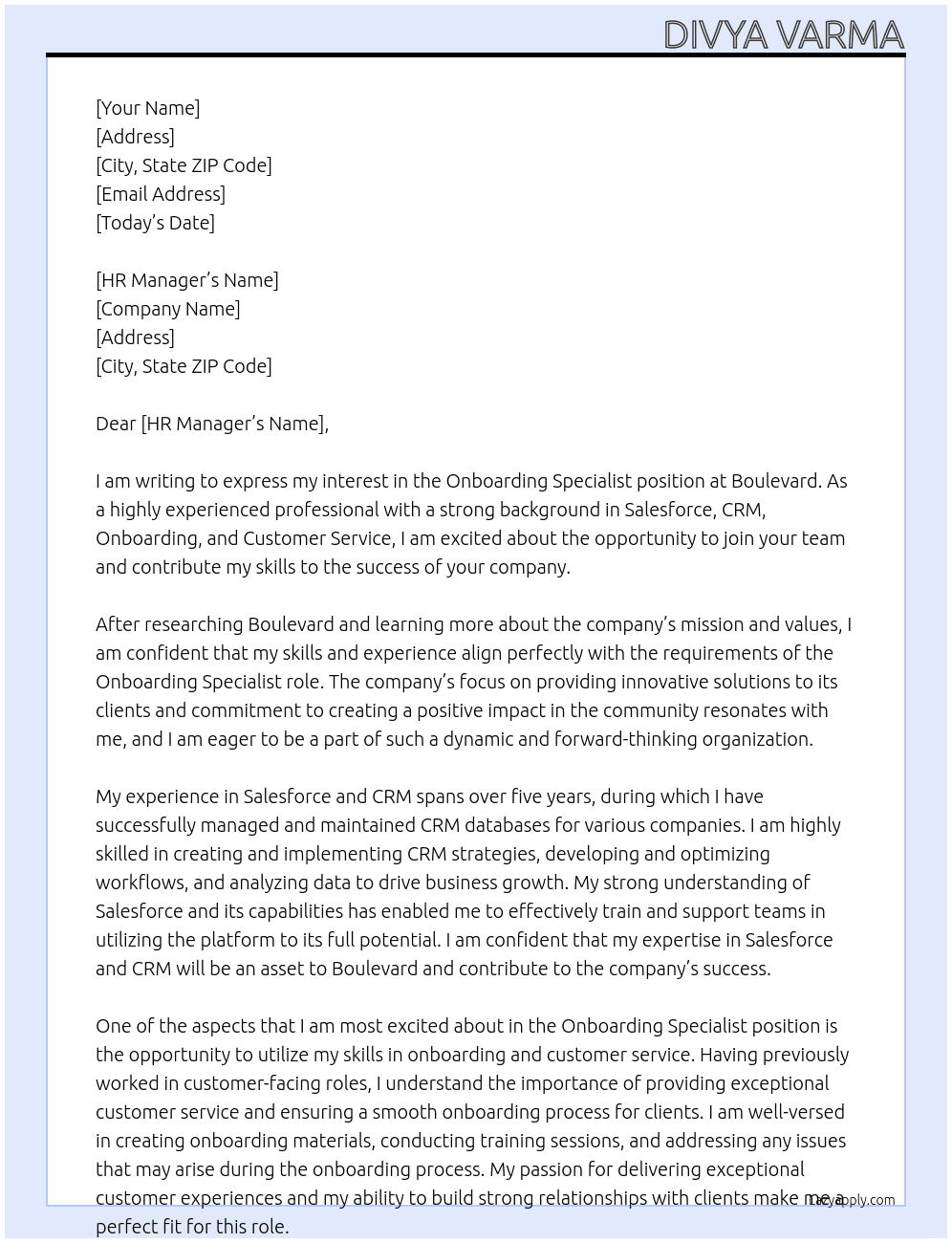 Onboarding Specialist At Boulevard  Cover Letter