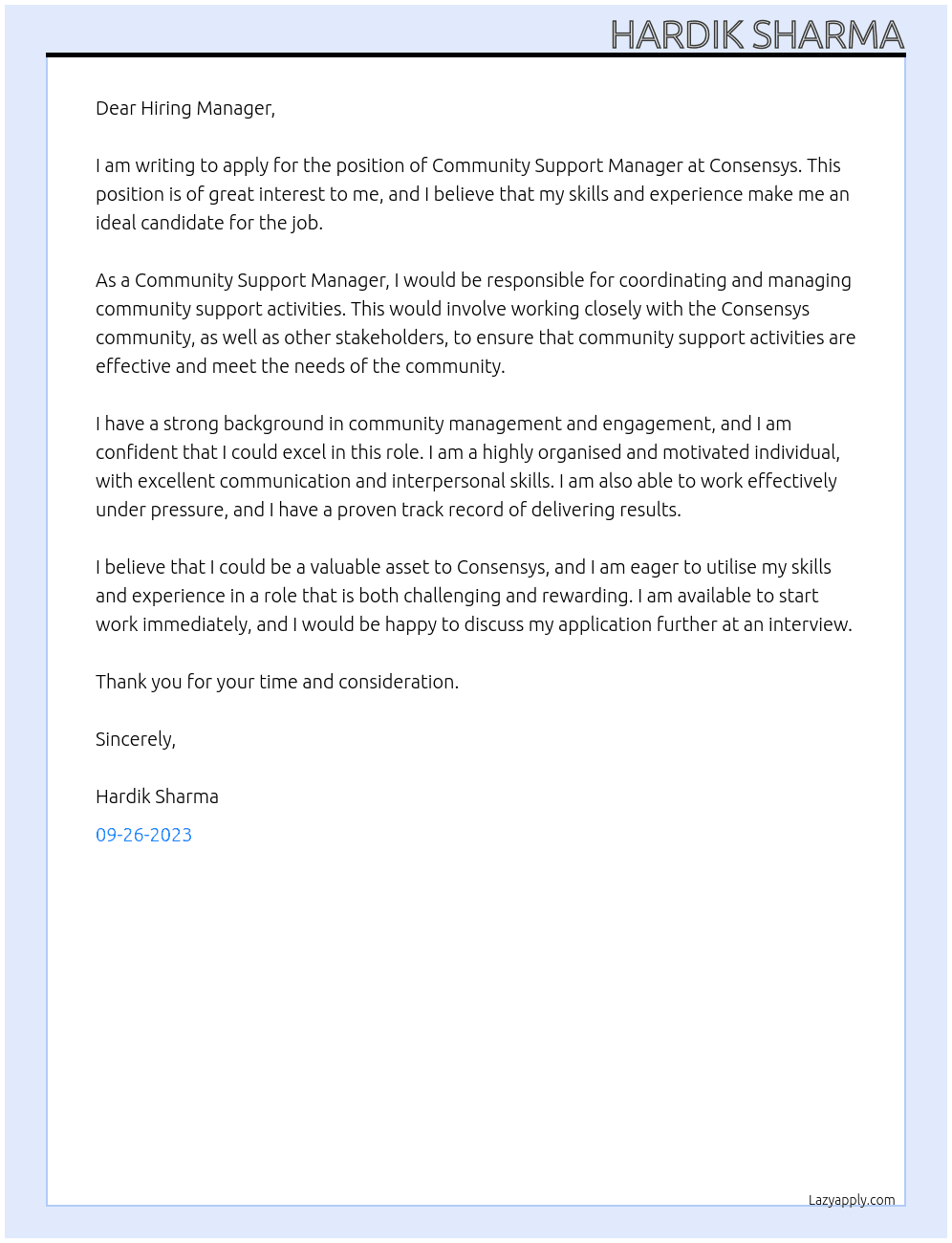 Community Support Manager At Consensys Cover Letter