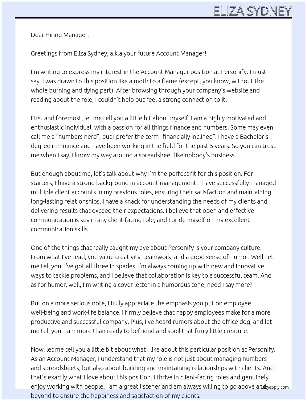Account Manager At Personify Cover Letter