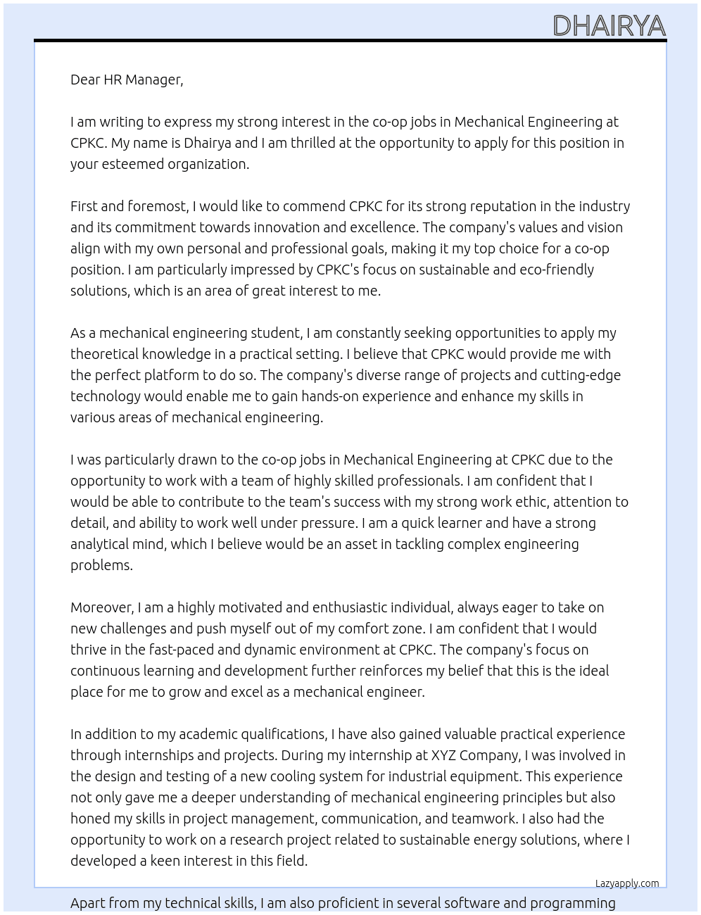co-op jobs in mechanical Engineering At cpkc Cover Letter