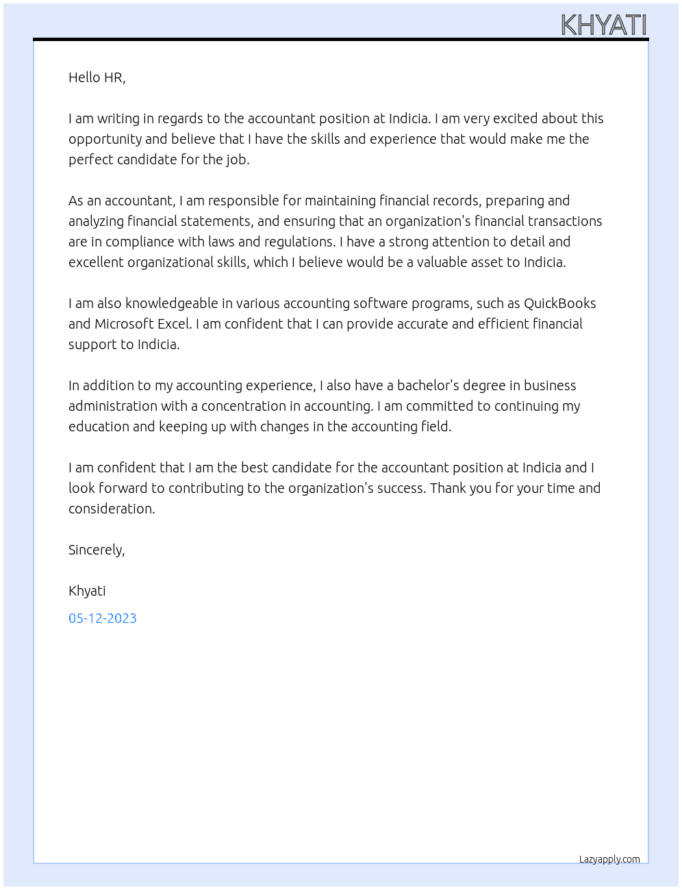 accountant At indicia Cover Letter