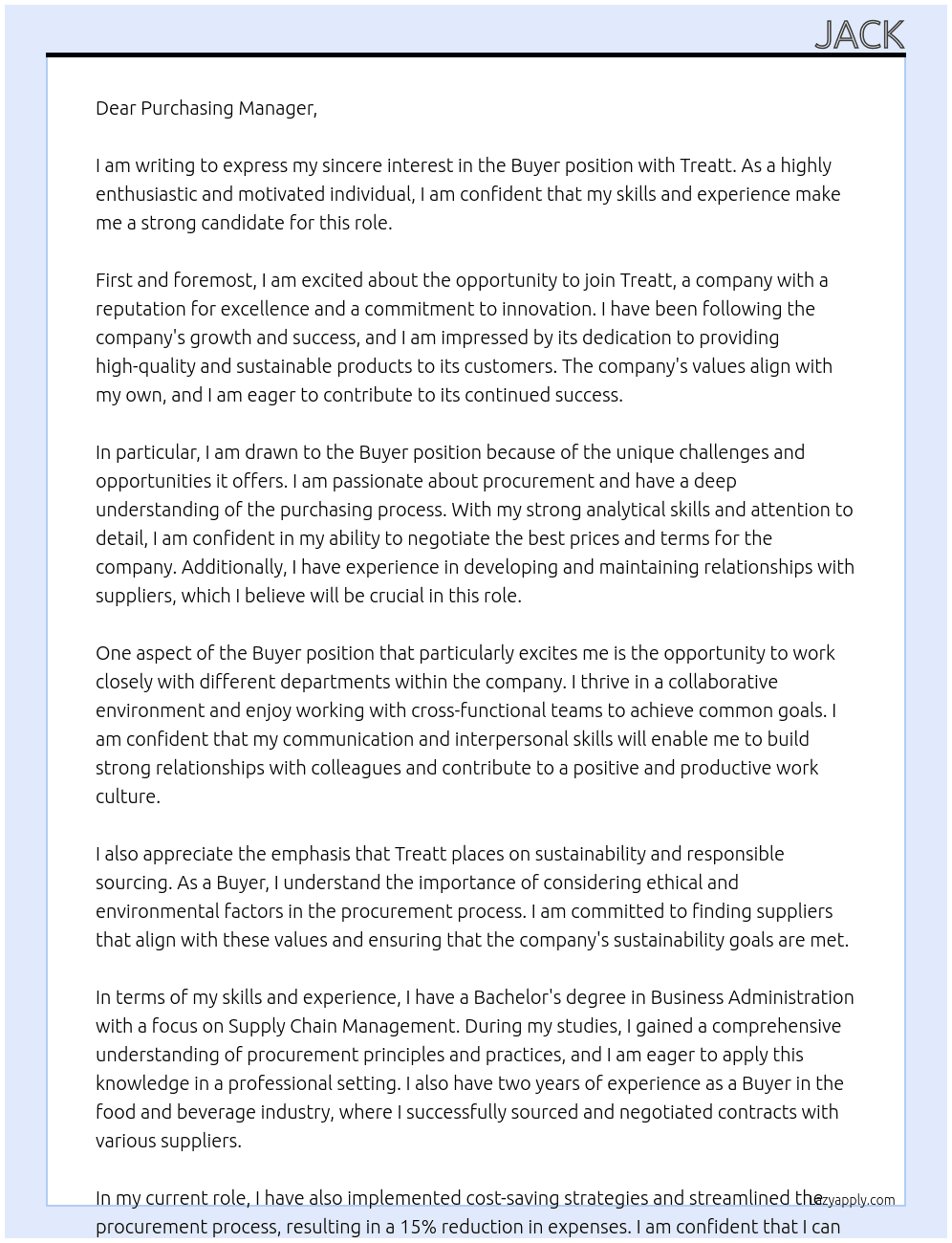 Buyer At Treatt Cover Letter