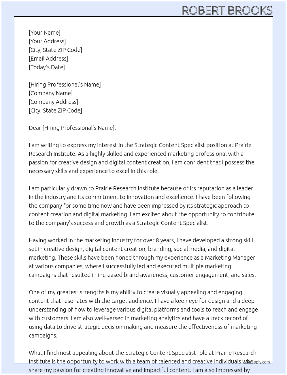 Strategic Content Specialist At Prairie Research Institute Cover Letter