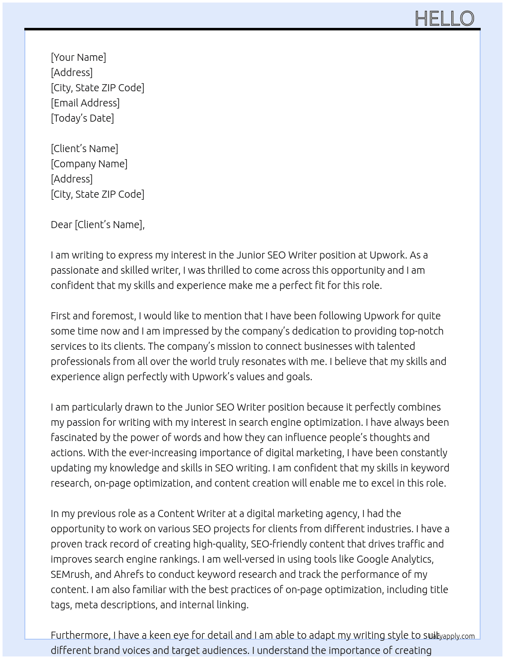 Cover letter for junior seo writer - LazyApply