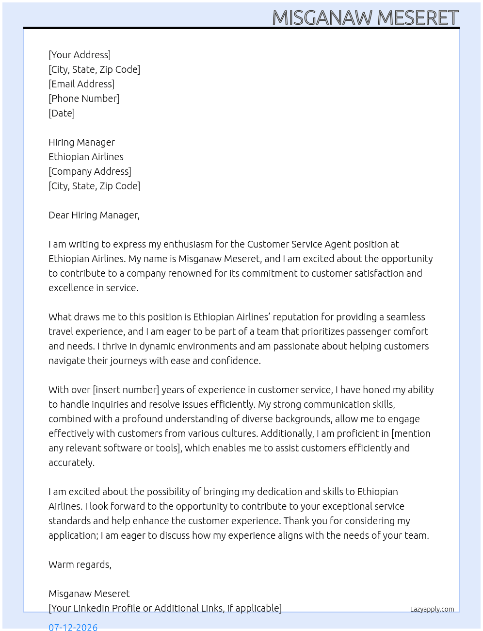 Cover letter for customer service agent - LazyApply