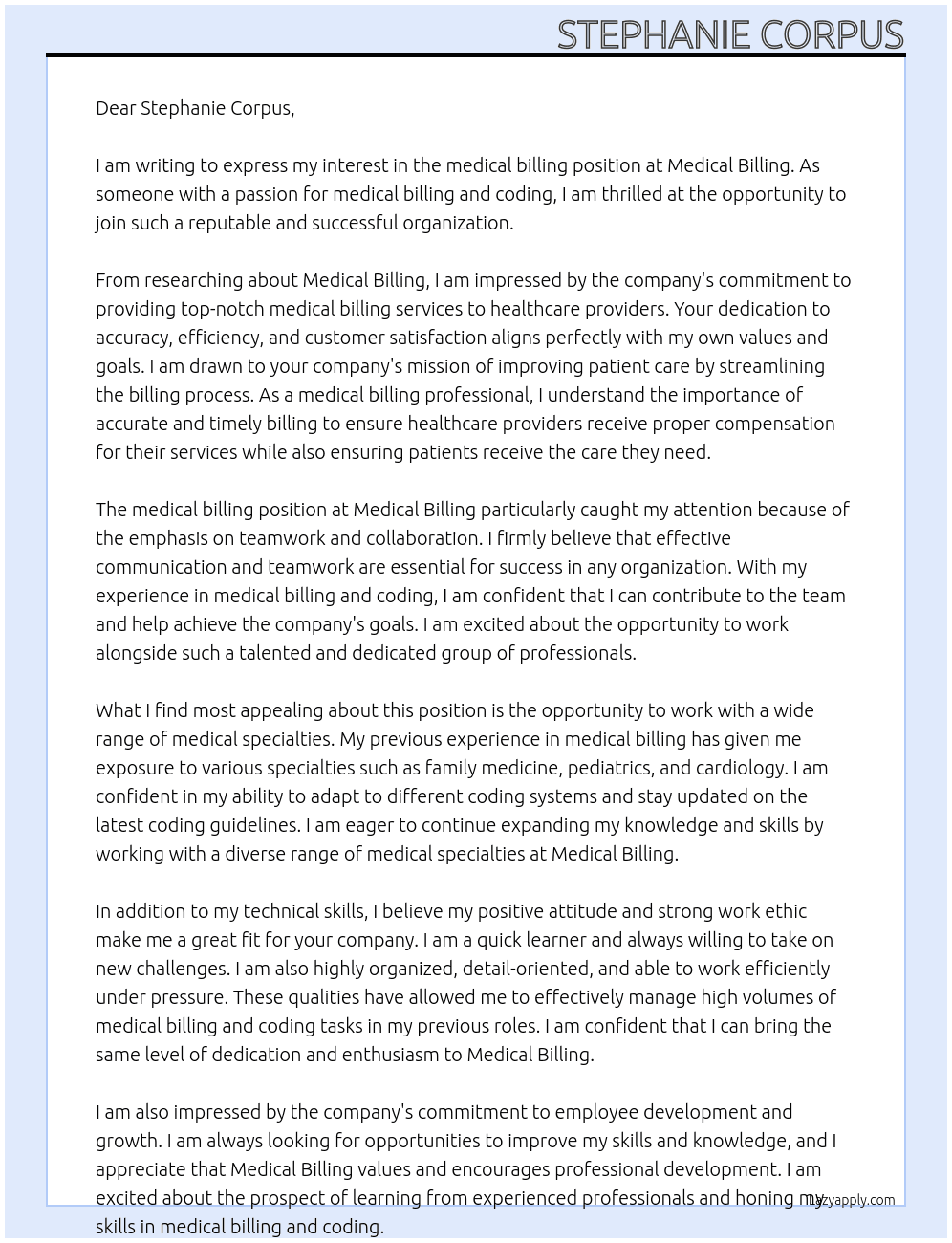 medical billing At medical billing Cover Letter
