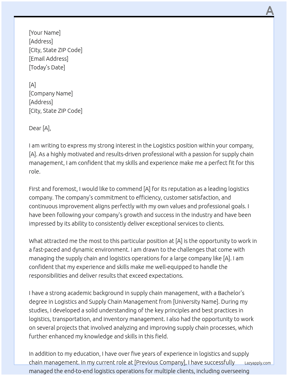 Logistics At A Cover Letter
