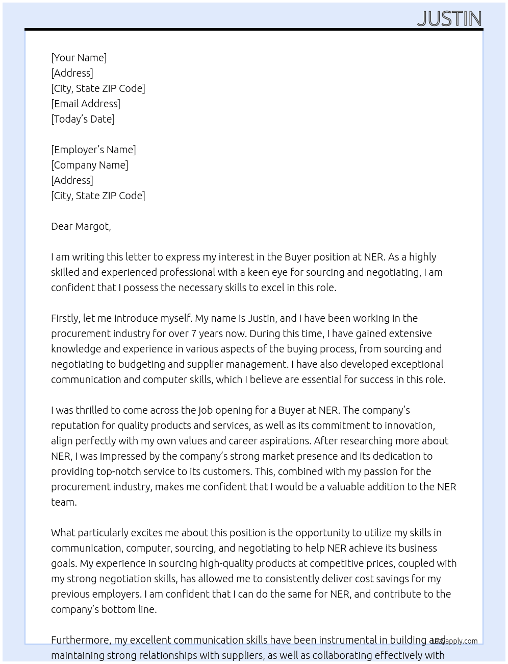 Buyer At NER Cover Letter