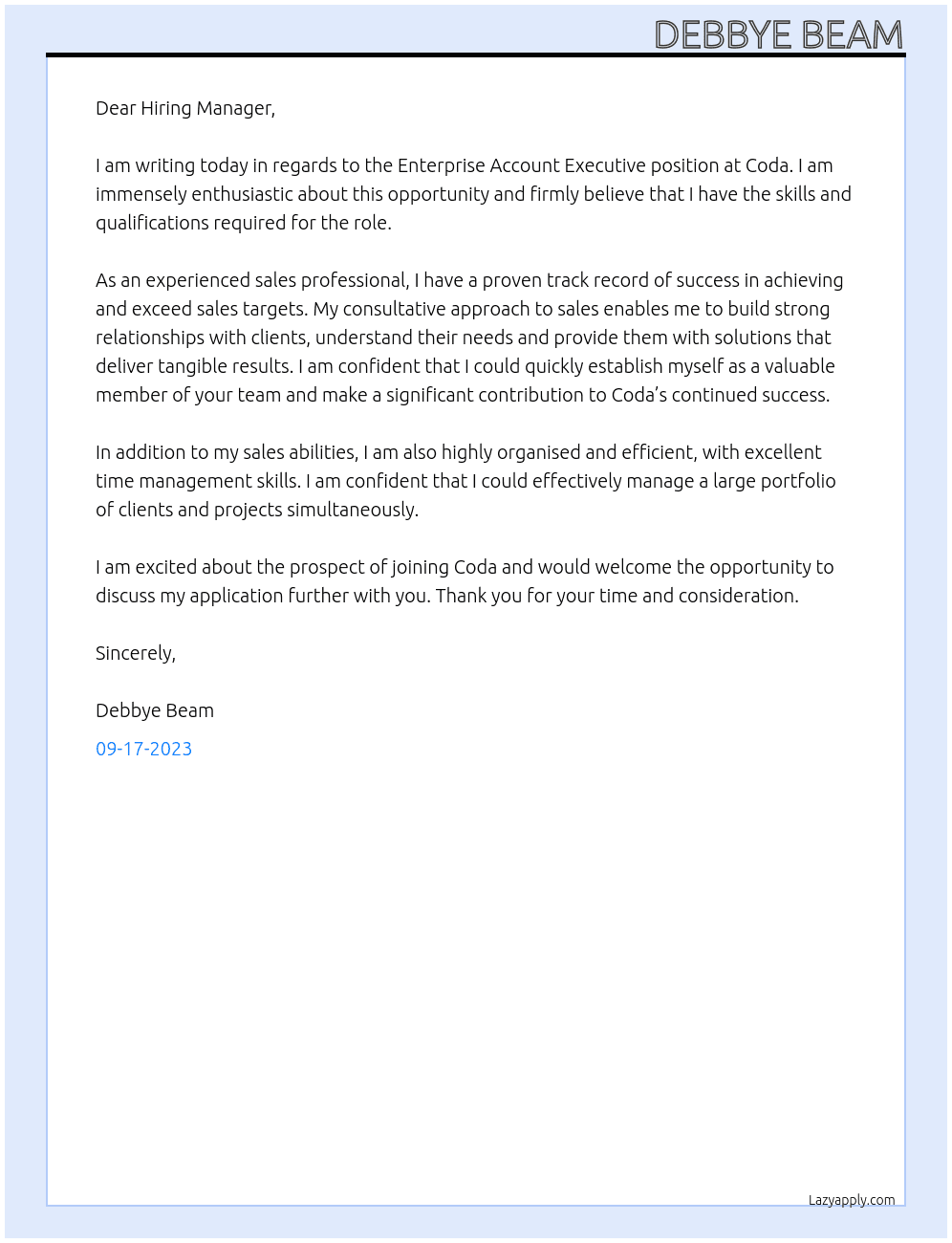 Enterprise Account Executive At Coda Cover Letter