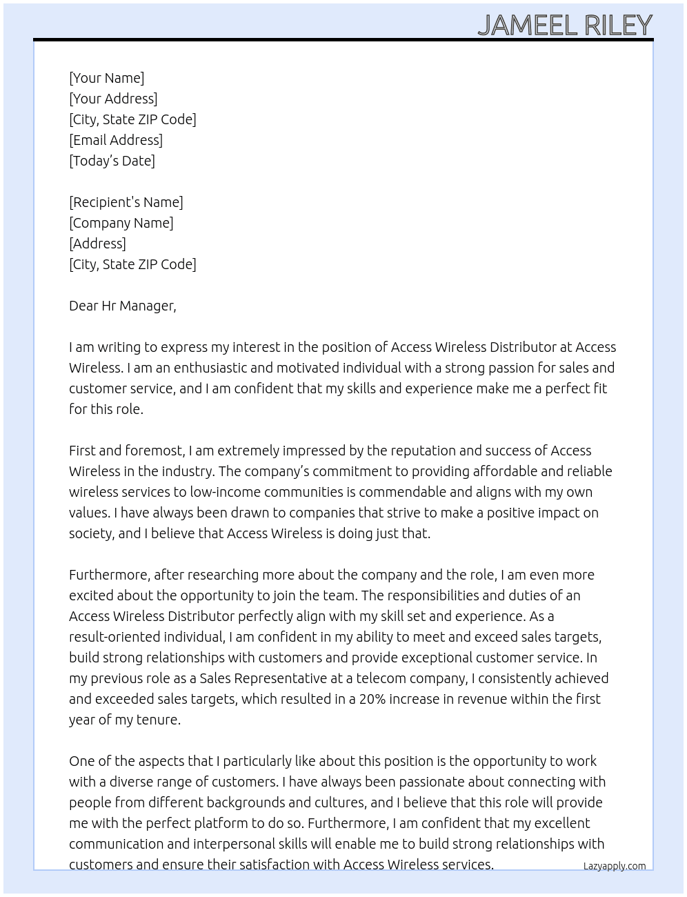 Access Wireless Distributer At Access Wireless Cover Letter