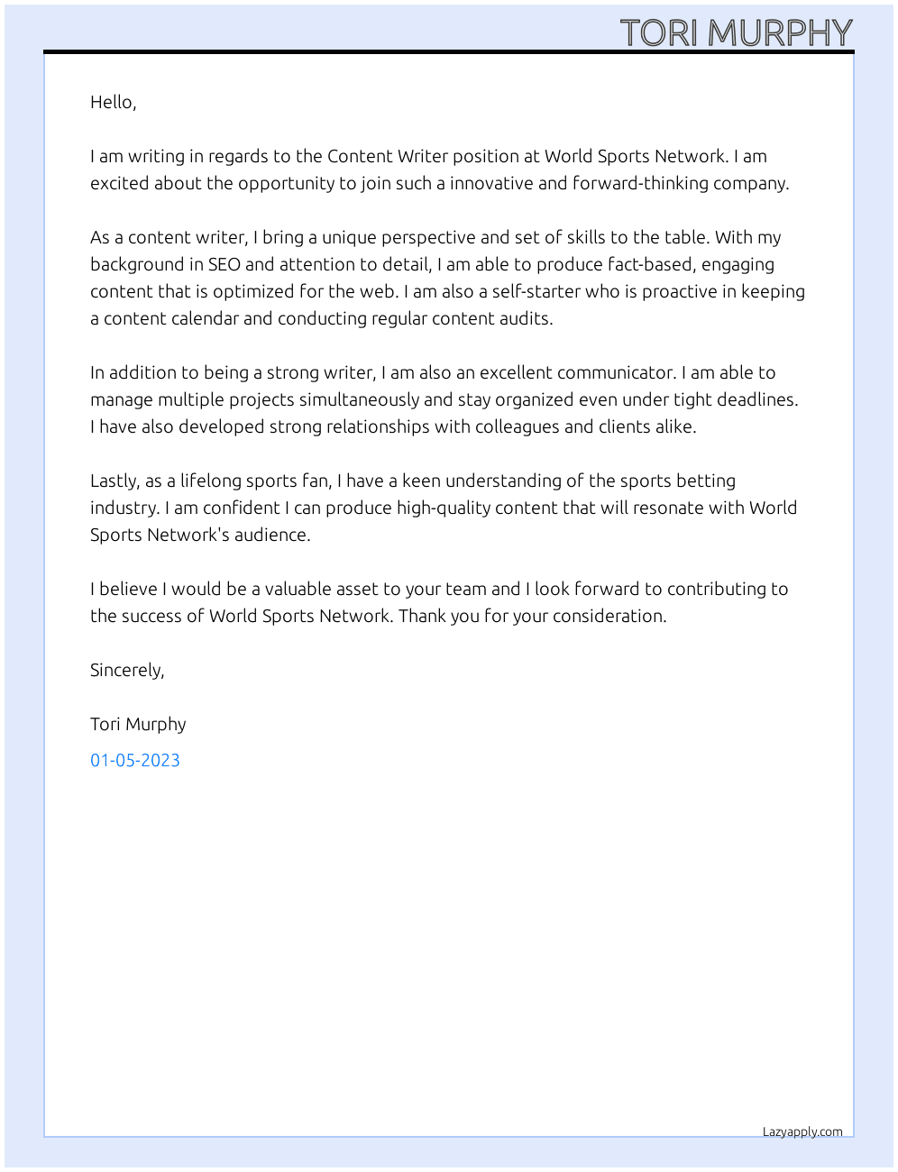 Content Writer At Gaming Innovation Group Cover Letter