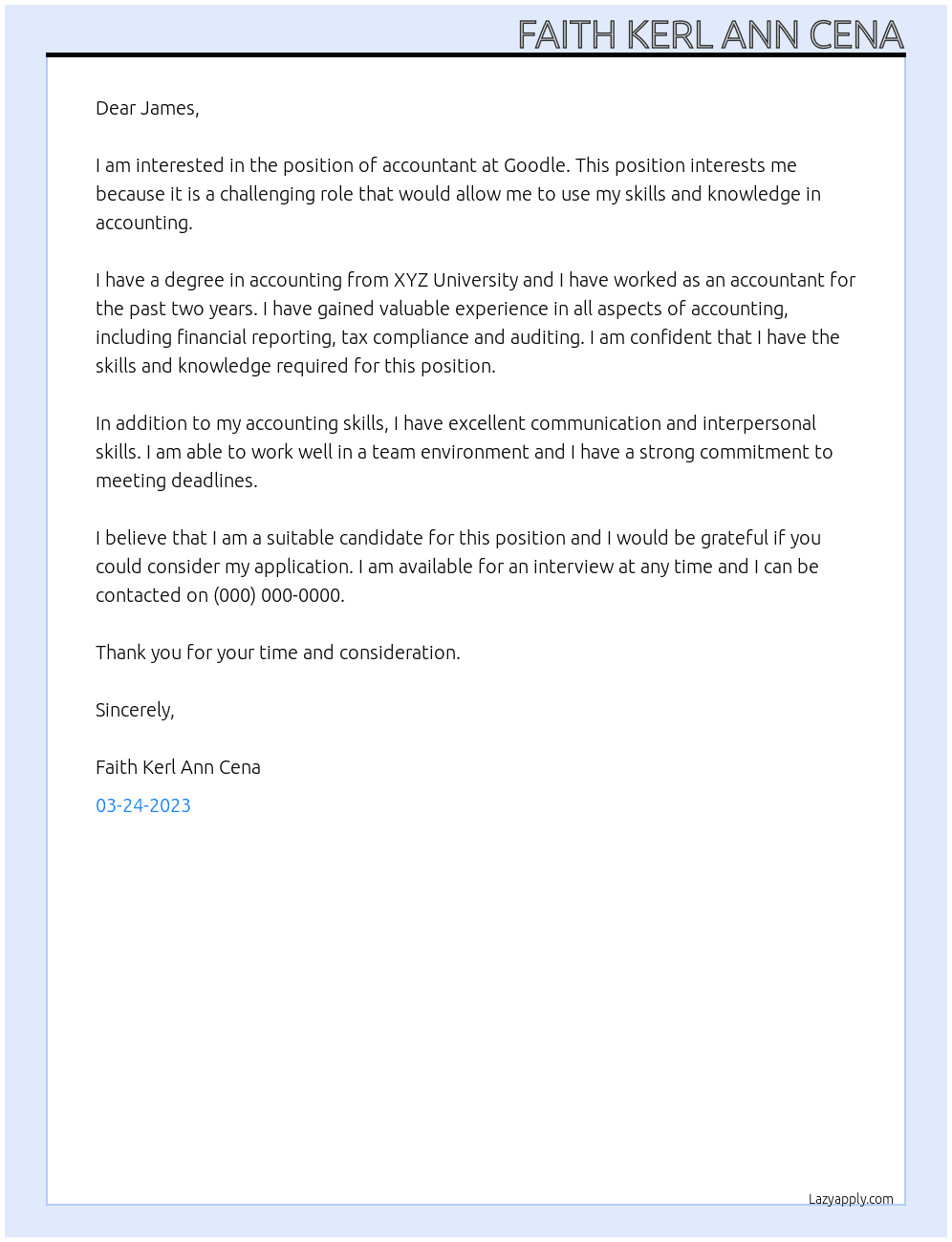 Accountant At Goodle Cover Letter