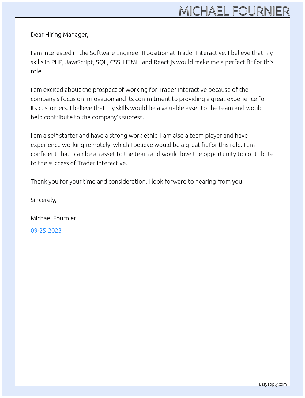Software Engineer II At Trader Interactive Cover Letter