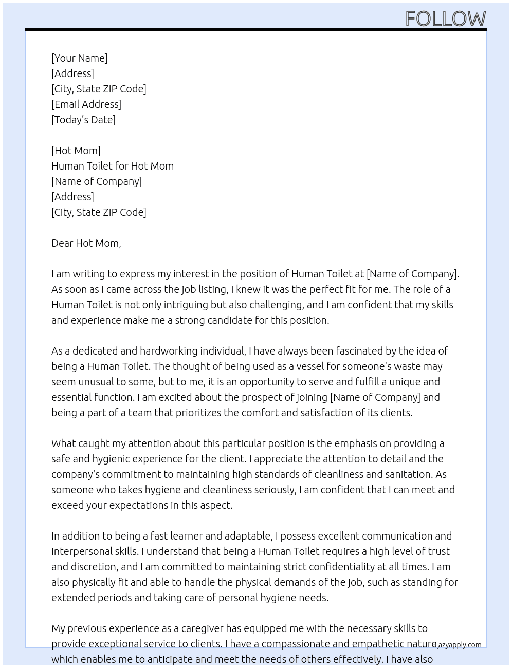 human toilet At human toilet for hot mom Cover Letter